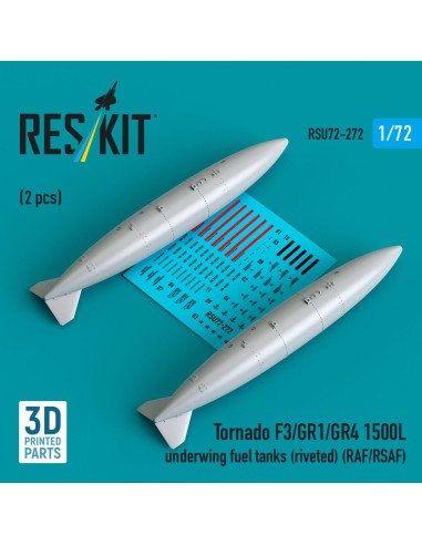 Tornado F3/GR1/GR4 1500L underwing fuel tanks (riveted) (RAF/RSAF) (2 pcs) (3D Printed) 