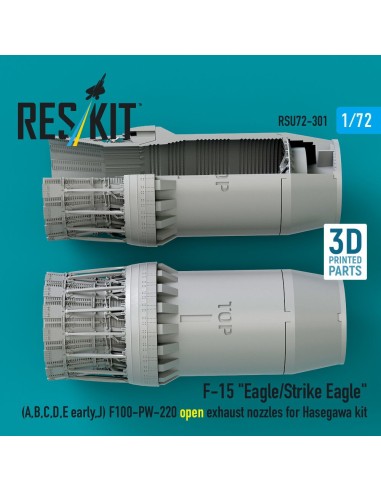 F?15 Eagle/Strike Eagle (A, B, C, D, E early, J) F100-PW-220 open exhaust nozzles for Hasegawa kit (3D Printed) 