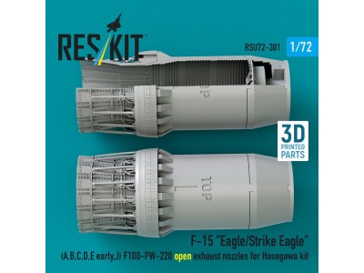 F?15 Eagle/Strike Eagle (A, B, C, D, E early, J) F100-PW-220 open exhaust nozzles for Hasegawa kit (3D Printed) 