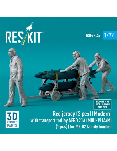 Red jersey (3 pcs) (Modern) with transport trolley AERO 21A (MHU-191A/M) (1 pcs) (for Mk.82 family bombs) (3D Printed) 