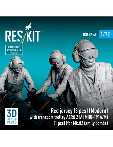 Red jersey (3 pcs) (Modern) with transport trolley AERO 21A (MHU-191A/M) (1 pcs) (for Mk.82 family bombs) (3D Printed) 