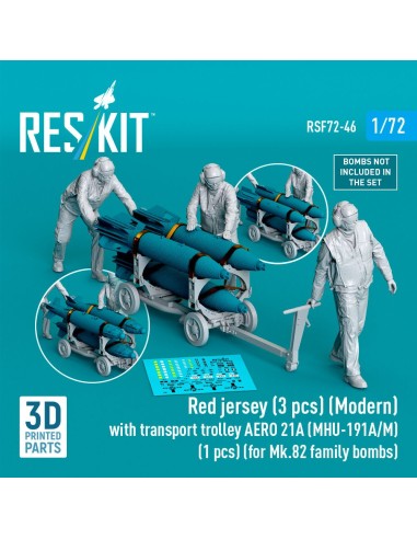 Red jersey (3 pcs) (Modern) with transport trolley AERO 21A (MHU-191A/M) (1 pcs) (for Mk.82 family bombs) (3D Printed) 