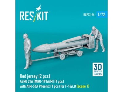 Red jersey (2 pcs) AERO 21A (MHU-191A/M) (1 pcs) with AIM-54A Phoenix (1 pcs) for F-14A,B (scene 1) (3D Printed) 