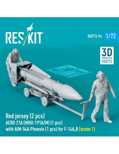 Red jersey (2 pcs) AERO 21A (MHU-191A/M) (1 pcs) with AIM-54A Phoenix (1 pcs) for F-14A,B (scene 1) (3D Printed) 