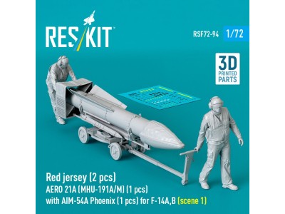 Red jersey (2 pcs) AERO 21A (MHU-191A/M) (1 pcs) with AIM-54A Phoenix (1 pcs) for F-14A,B (scene 1) (3D Printed) 