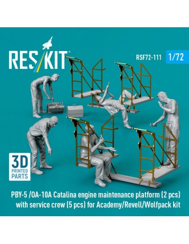 PBY-5 /OA-10A Catalina engine maintenance platform (2 pcs) with service crew (5 pcs) for Academy/Revell/Wolfpack kit (3D Printed