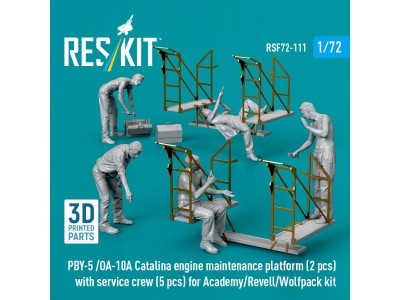 PBY-5 /OA-10A Catalina engine maintenance platform (2 pcs) with service crew (5 pcs) for Academy/Revell/Wolfpack kit (3D Printed