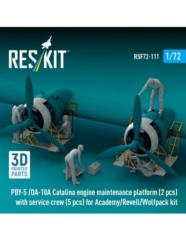 PBY-5 /OA-10A Catalina engine maintenance platform (2 pcs) with service crew (5 pcs) for Academy/Revell/Wolfpack kit (3D Printed