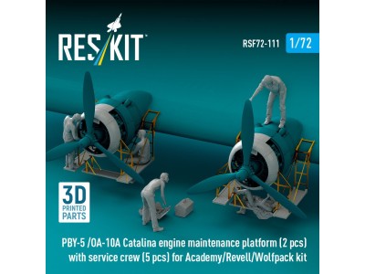 PBY-5 /OA-10A Catalina engine maintenance platform (2 pcs) with service crew (5 pcs) for Academy/Revell/Wolfpack kit (3D Printed