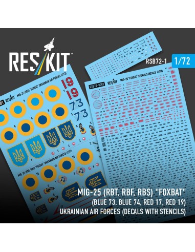 MiG-25RBT, RBF, RBS Foxbat (Blue 73, Blue 74, Red 17, Red 19) Ukrainian Air Forces (Decals with Stencils) 