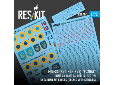 MiG-25RBT, RBF, RBS Foxbat (Blue 73, Blue 74, Red 17, Red 19) Ukrainian Air Forces (Decals with Stencils) 