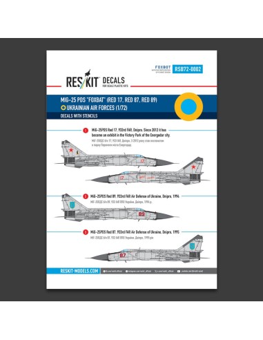 MiG-25PDS Foxbat (Red 17, Red 87, Red 89) Ukrainian Air Forces (Decals with Stencils) 