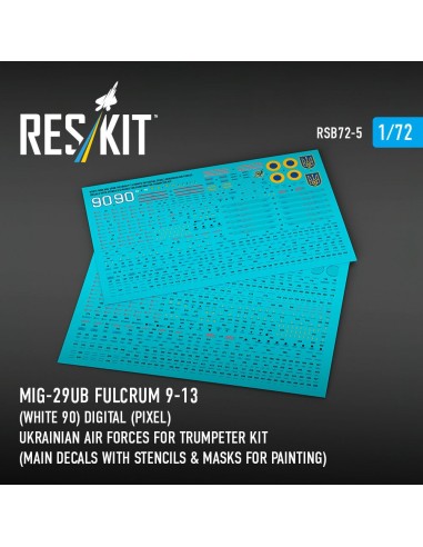 MiG-29UB Fulcrum 9-13 (White 90) Digital (Pixel) Ukrainian Air Forces for Trumpeter kit (Main Decals with Stencils & Masks for p