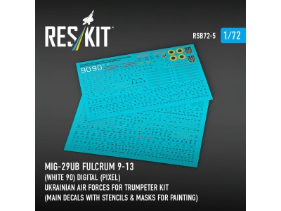 MiG-29UB Fulcrum 9-13 (White 90) Digital (Pixel) Ukrainian Air Forces for Trumpeter kit (Main Decals with Stencils & Masks for p