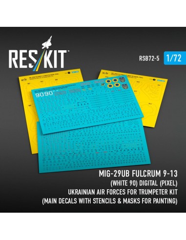MiG-29UB Fulcrum 9-13 (White 90) Digital (Pixel) Ukrainian Air Forces for Trumpeter kit (Main Decals with Stencils & Masks for p