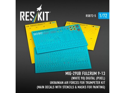 MiG-29UB Fulcrum 9-13 (White 90) Digital (Pixel) Ukrainian Air Forces for Trumpeter kit (Main Decals with Stencils & Masks for p