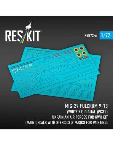 MiG-29 Fulcrum 9-13 (White 57) Digital (Pixel) Ukrainian Air Forces for GWH kit (Main Decals with Stencils & Masks for painting)