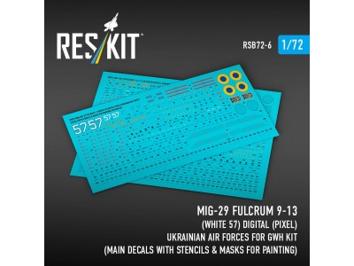 MiG-29 Fulcrum 9-13 (White 57) Digital (Pixel) Ukrainian Air Forces for GWH kit (Main Decals with Stencils & Masks for painting)