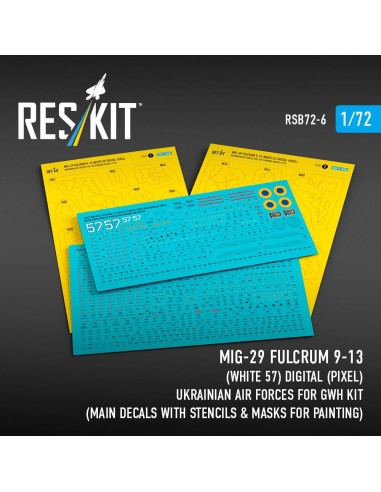 MiG-29 Fulcrum 9-13 (White 57) Digital (Pixel) Ukrainian Air Forces for GWH kit (Main Decals with Stencils & Masks for painting)