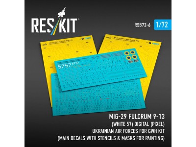 MiG-29 Fulcrum 9-13 (White 57) Digital (Pixel) Ukrainian Air Forces for GWH kit (Main Decals with Stencils & Masks for painting)