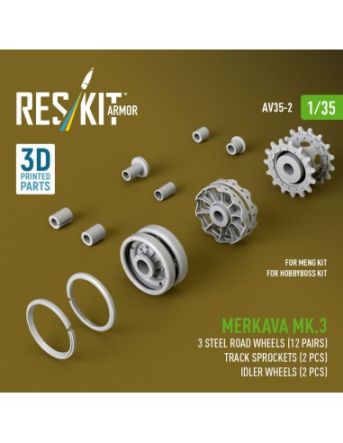Merkava Mk.3 steel road wheels (12 pairs), track sprockets (2 pcs), idler wheels (2 pcs) for Meng/HobbyBoss kit (3D Printed) 