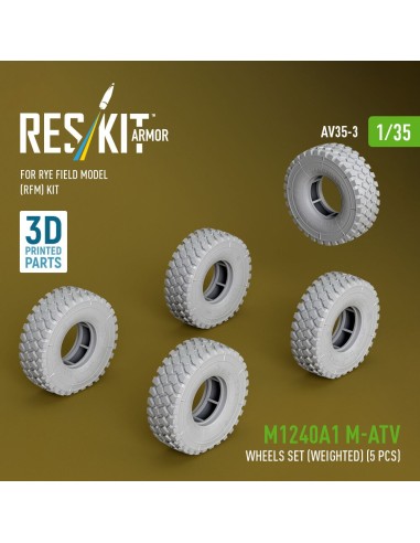 M1240A1 M-ATV wheels set (weighted) (5 pcs) for Rye Field Model (RFM) kit (3D Printed) 