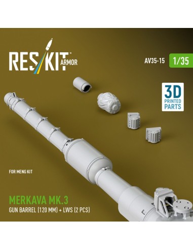 Merkava Mk.3 gun barrel (120 mm) + LWS (2 pcs) for Meng Kit (3D Printed) 