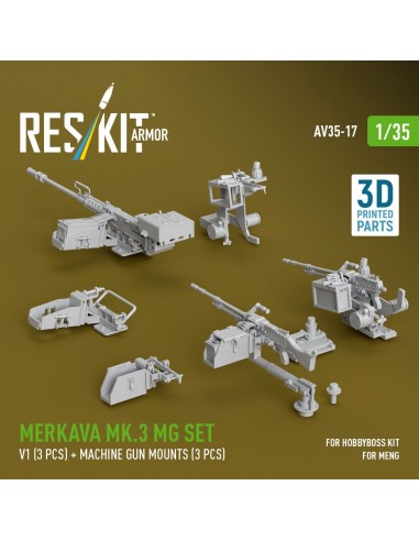 Merkava Mk.3 MG set, V1 (3 pcs) + machine gun mounts (3 pcs) for Meng/HobbyBoss kit (3D Printed) 