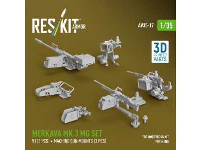 Merkava Mk.3 MG set, V1 (3 pcs) + machine gun mounts (3 pcs) for Meng/HobbyBoss kit (3D Printed) 