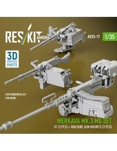 Merkava Mk.3 MG set, V1 (3 pcs) + machine gun mounts (3 pcs) for Meng/HobbyBoss kit (3D Printed) 