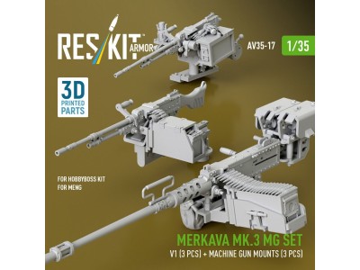 Merkava Mk.3 MG set, V1 (3 pcs) + machine gun mounts (3 pcs) for Meng/HobbyBoss kit (3D Printed) 