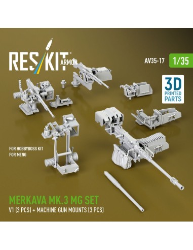 Merkava Mk.3 MG set, V1 (3 pcs) + machine gun mounts (3 pcs) for Meng/HobbyBoss kit (3D Printed) 