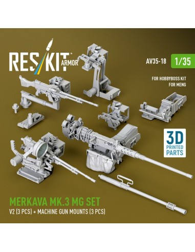 Merkava Mk.3 MG set, V2 (3 pcs) + machine gun mounts (3 pcs) for Meng/HobbyBoss kit (3D Printed) 