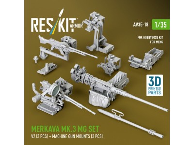 Merkava Mk.3 MG set, V2 (3 pcs) + machine gun mounts (3 pcs) for Meng/HobbyBoss kit (3D Printed) 