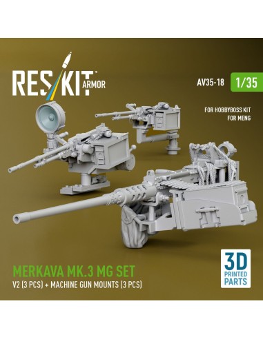 Merkava Mk.3 MG set, V2 (3 pcs) + machine gun mounts (3 pcs) for Meng/HobbyBoss kit (3D Printed) 