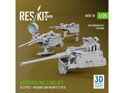 Merkava Mk.3 MG set, V2 (3 pcs) + machine gun mounts (3 pcs) for Meng/HobbyBoss kit (3D Printed) 