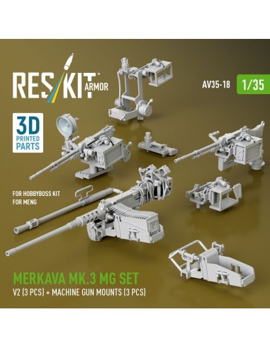 Merkava Mk.3 MG set, V2 (3 pcs) + machine gun mounts (3 pcs) for Meng/HobbyBoss kit (3D Printed) 