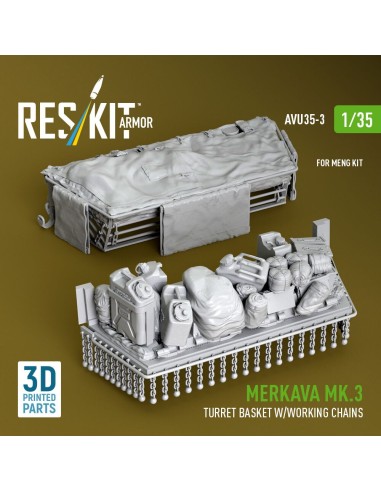 Merkava Mk.3 turret basket w/working chains for Meng kit (3D Printed) 