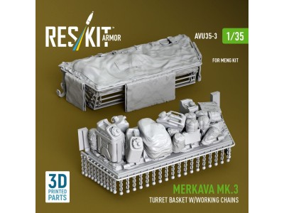 Merkava Mk.3 turret basket w/working chains for Meng kit (3D Printed) 