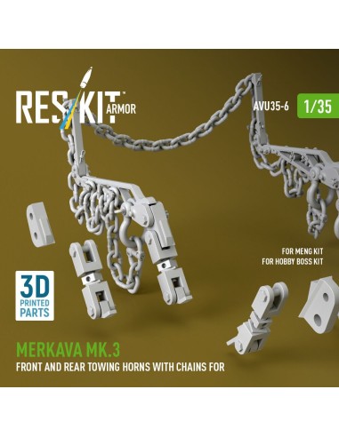 Merkava Mk.3 front and rear towing horns with chains for Meng/Hobby Boss kit (3D Printed) 