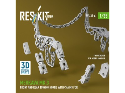 Merkava Mk.3 front and rear towing horns with chains for Meng/Hobby Boss kit (3D Printed) 