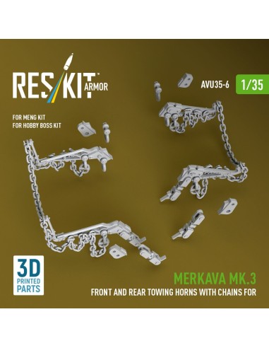 Merkava Mk.3 front and rear towing horns with chains for Meng/Hobby Boss kit (3D Printed) 