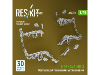 Merkava Mk.3 front and rear towing horns with chains for Meng/Hobby Boss kit (3D Printed) 