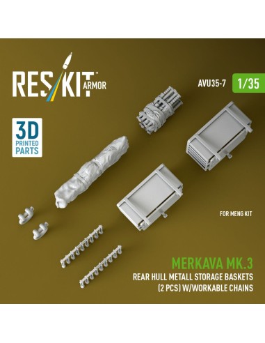 Merkava Mk.3 rear hull metall storage baskets (2 pcs) w/workable chains for Meng kit (3D Printed) 