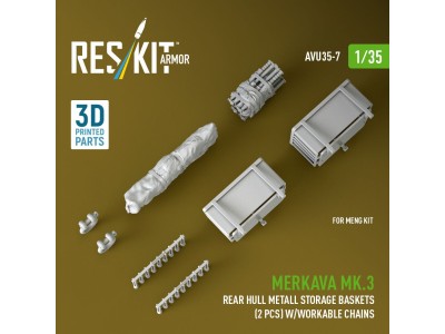 Merkava Mk.3 rear hull metall storage baskets (2 pcs) w/workable chains for Meng kit (3D Printed) 