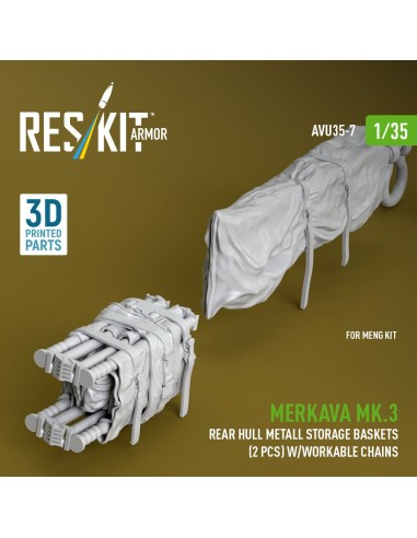 Merkava Mk.3 rear hull metall storage baskets (2 pcs) w/workable chains for Meng kit (3D Printed) 