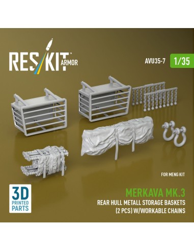 Merkava Mk.3 rear hull metall storage baskets (2 pcs) w/workable chains for Meng kit (3D Printed) 