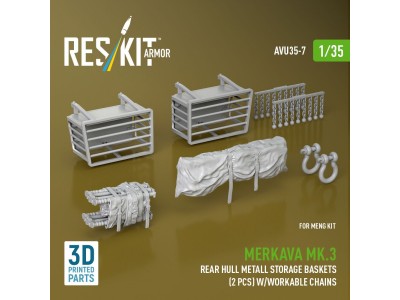 Merkava Mk.3 rear hull metall storage baskets (2 pcs) w/workable chains for Meng kit (3D Printed) 
