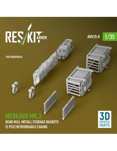 Merkava Mk.3 rear hull metall storage baskets (2 pcs) w/workable chains for HobbyBoss kit (3D Printed) 
