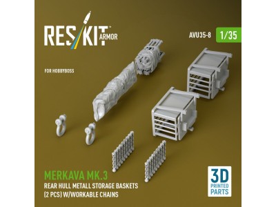 Merkava Mk.3 rear hull metall storage baskets (2 pcs) w/workable chains for HobbyBoss kit (3D Printed) 